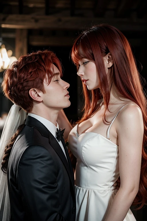 Red-haired boy marrying black-haired girl