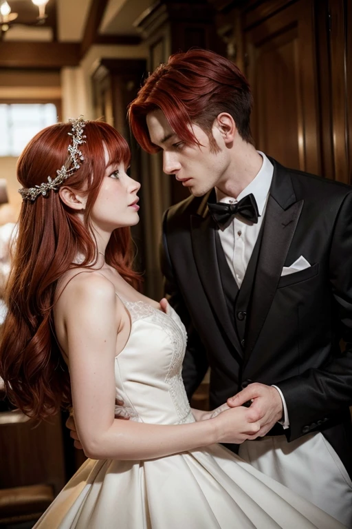 Red-haired boy marrying black-haired girl