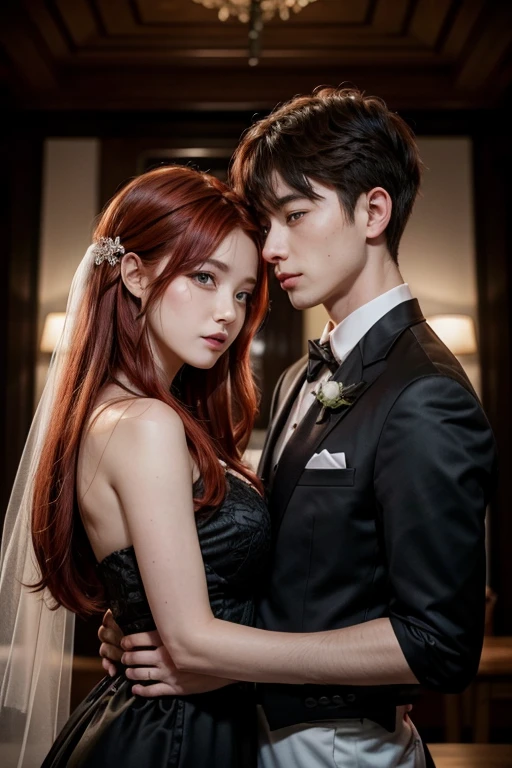Red-haired boy marrying black-haired girl