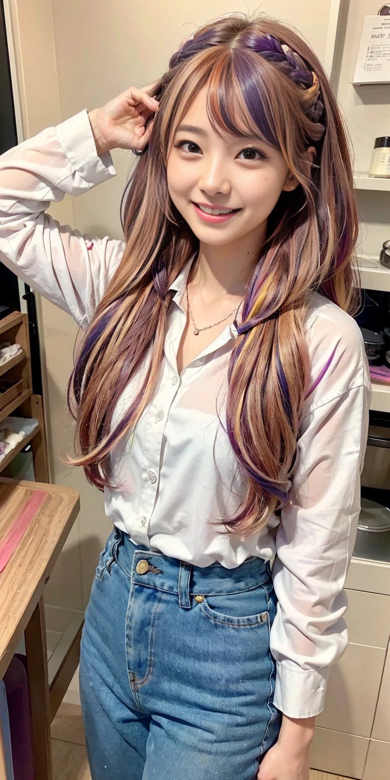 ((holding a large loaf of bread))、
12 year old girl、
Day本アイドル、

Cute Smile、
Lewd smile、　
Panting face、Pant voice、
Fluid organization:1.6), One beautiful girl with really wild hair, (Colorful wavy hair:1.2),( Two long braids:1.2), (Long wild hair:1.2), (Multicolored Hair: 1.9),Cute smile
Bakery Sales Staff、

Angle from directly below、
Low - Angle、スーパーLow - Angle、
apron、
blouse(See-through)、
はだけるblouse、
My shirt is open、
Open shirt、
hot pants、
ピンク色のhot pants、I can see a little underwear、Thighs、Butt、Beautiful buttocks、
I'm cleaning、
I'm wiping the floor.、Wipe the floor with a rag、
Bend over to clean、




clear、serious
Bakery Cafe、bread
Bakery clerk、Day本アイドル、

(masterpiece), (Highest quality:1.4), Absurd, [:Intricate details:0.2],  (View your viewers:1.2), Day,  reflection、
Reddish hair，Golden Student，enjoy，Moist，肉感Thighs，Slim figure，Moist, Glowing pink skin，transparent，Mature Woman，Affectionate expressions，情熱的に取り組んでいます

Day本アイドル