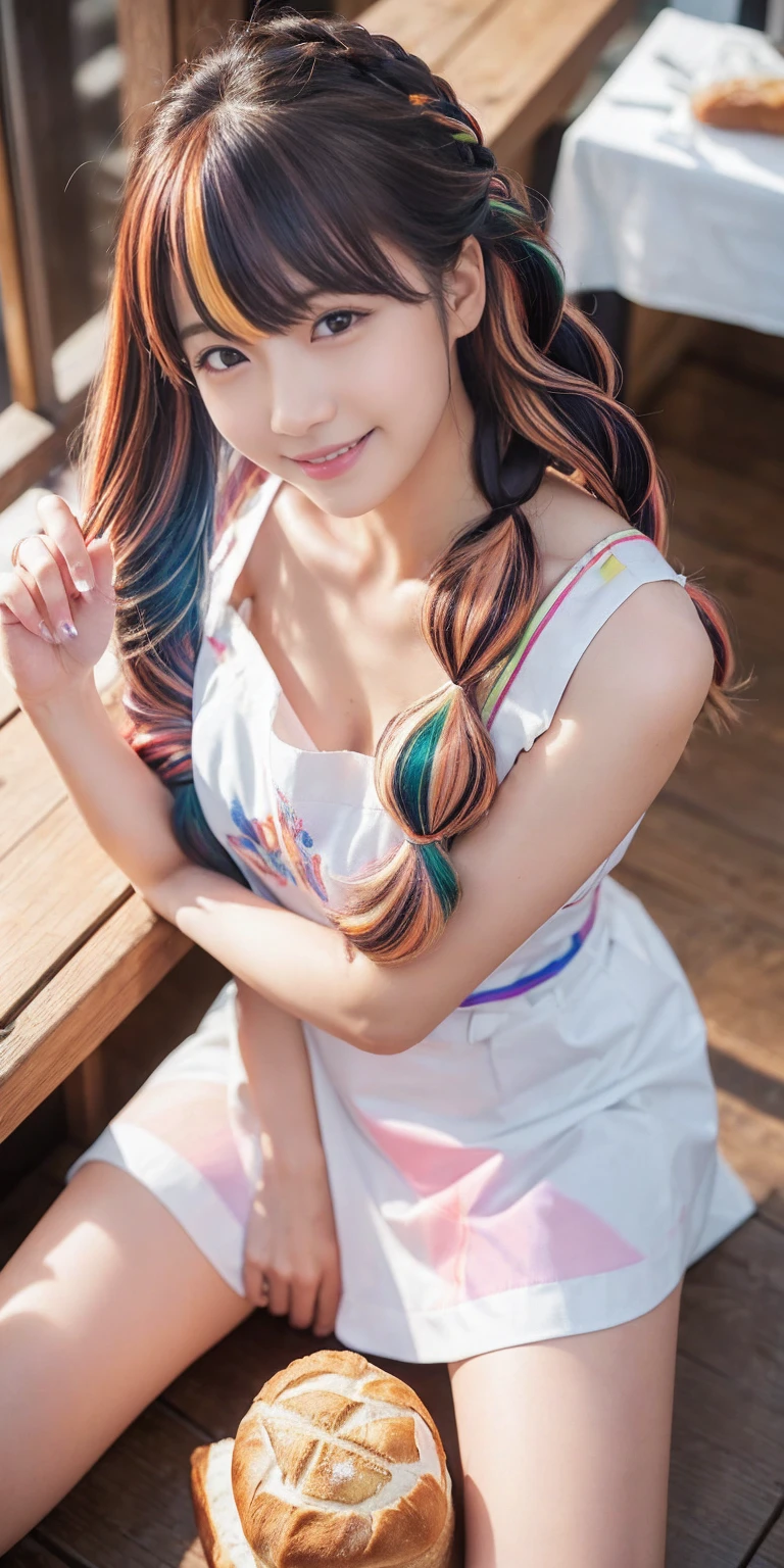 Fluid organization:1.6), 本当に野生の髪を持つ一人のbeautiful女の子, (Colorful wavy hair:1.2),( Two long braids:1.2), (Long wild hair:1.2), (Multicolored Hair: 1.9),可愛いsmile
パン屋販売スタッフ、(((Low - Angle:1.4)))、((One hand raised))、((She is wearing a colorful and pop blouse and apron.)),(;have big bread))、(((Spread your legs:1.4)))、,(((beautiful armpits:1.2)))、High resolution、Bakery、-yeld gismile、Finished as in the picture、white and beautiful skin、Focus on small breasts、((beautiful５This finger))、Bakeryの制服を着ています、最high quality、High resolution、Very detailed、masterpiece、Live Shooting:2、Genuine:2、photoGenuineistic:2、very delicate and beautiful、Fine details、Textured skin、Full Shot、、(beautiful face:2)、hot pants、Putting on makeup、Perfectly balanced legs:1.5), Looking at the camera, Angle from above, (((hot pants))), High resolution、未来のBakery、Delicious bread that women will love、Looking at the camera、smile、Finished as in the picture、、(((I have a big loaf of bread)))、(((cute smile)))、((((Eat delicious bread)))))、((I love bread))、(front focus piece:1.3), 
、Cute Apron、Rainbow Apron、Bakeryの制服を着ています、明るすぎるNatural light、Shining sunlight、最high qualityのディテール, Japanese Girls,1 girl, 8K, RAW Photos, 最high quality, Ticker:1.2, Very detailedなRAWカラー写真, Professional photos, (reality, photoGenuineisticです:1.37), (Very detailedな皮膚:1.2), 超High resolutionな, (Lenz 50mm),,絶妙にFine grain,Look at the person watching,Pretty face, Just Mile:1.05),Wide Hips,Straight hair,,Light pink inner color、 white and fine skin、(Very detailedな8K cg:1.2), (hyper Genuineistic:1.35), (photoGenuineisticです:1.45), (reality:1.4), 

(背景はBakery:1.1)、Sexy upward glance, 、Very detailed、masterpiece、最high quality、Ultra-high resolution energy A、8KのHigh resolutionにより、Transparency as shown in the photo、Fine grain、Expression of gradation、Perfect anatomical figure ,hard disk、Ticker (English) 、 Nikon Z9 80mm Lens ,、明るすぎるNatural light、Shining sunlight、、Ultra slim body、Slender model figure、beautiful姿勢、, 最high quality, 8K, RAW Photos, Confused, Award-winning portraits, shy smile, shy smile, , Delicate girl,, Digital SLR, View your viewers, Frank, Sophisticated, Thin arms, Professional Lighting, Film Grain, chromatic aberration, (Fine grainと顔:1.0), Live Shooting、(((A portrait of extreme beauty)))、((Glowing Skin))、1 girl、16 year old beautiful girl from Prague、Bright expression、((Platinum Blonde Hair))、[Big blue eyes that sparkle like jewels]、Shiny skin、silky super long Straight hair、eyeliner、beautiful前髪、Hair around the eyes、最high quality、Very detailed、Film Light、Intricate details、High resolution、Very detailed))、Detailed Background、8KUHD、Digital SLR、Soft Light、high quality、Film Grain、Fujifilm XT3 、Shallow depth of field、Natural light、(((Spread your legs:1.4)))、Pieces fly、High resolution、Bakery、16-year-old girl、smile、Finished as in the picture、white and beautiful skin、Focus on small breasts、最high quality、High resolution、Very detailed、masterpiece、Live Shooting:2、、neon hair clip,masterpiece、最high quality、
One girl,Ives Girl,beautiful照明,(((Anyone can see the D logo.:9)))