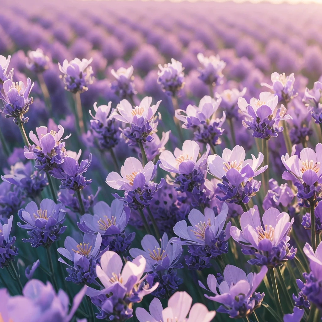 purple and white flowers against a blue sky background, a macro photograph by Hans Schwarz, unsplash, conceptual art, 🌺 cgsociety, lavender flowers, lavender, soft purple glow, beautiful flowers, purple flowers, soft flowers, purple hues, lavender blush, soft lilac skies, soft vibrant colors, beautiful flower, purple and blue, violet flowers, blue and violet