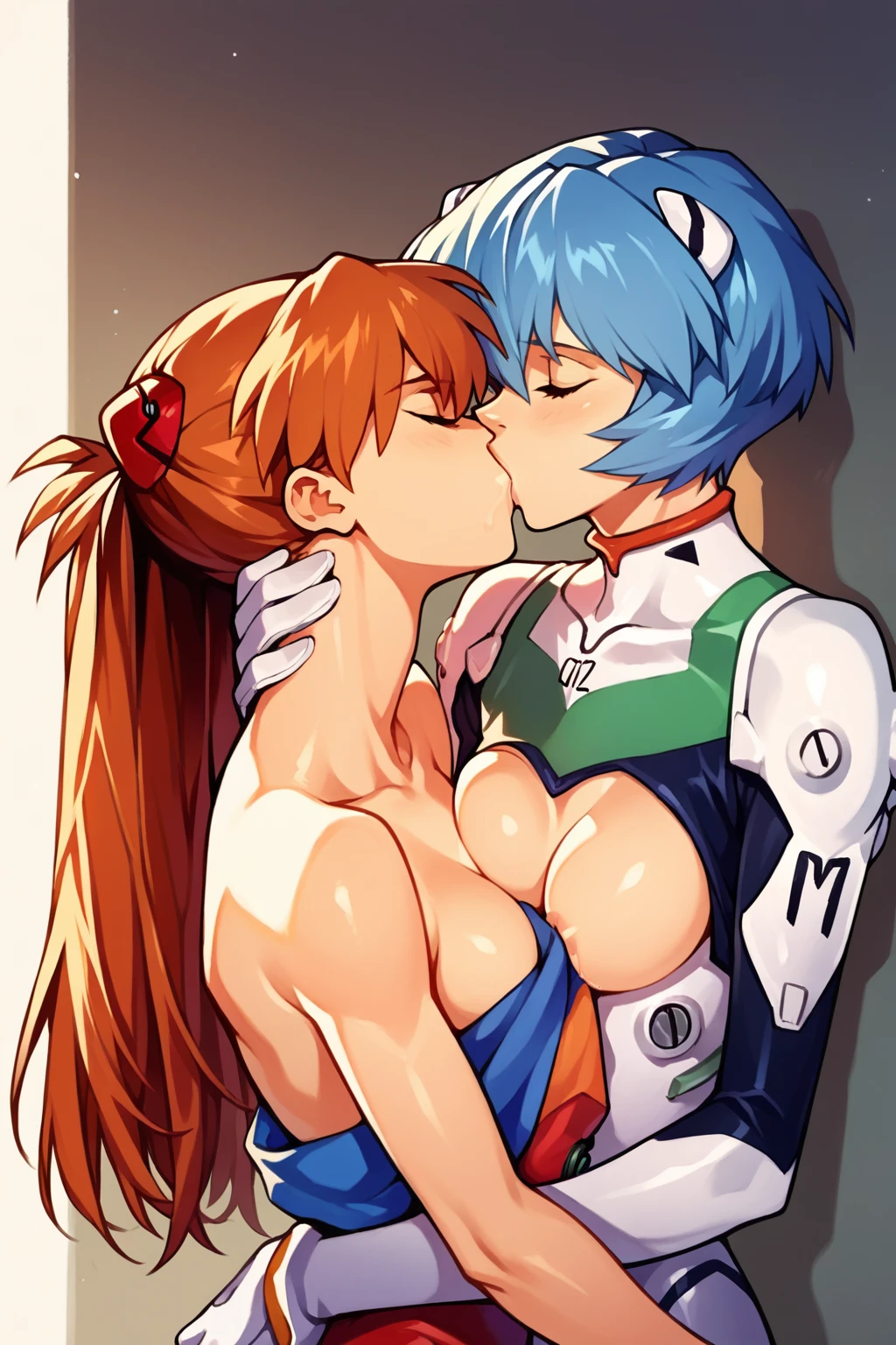 score_9, score_8_up, score_7_up, score_6_up, score_5_up, score_4_up, (source_anime), 2girls, evangellion, asuka langley, rei ayanami, yuri, breast sucking 