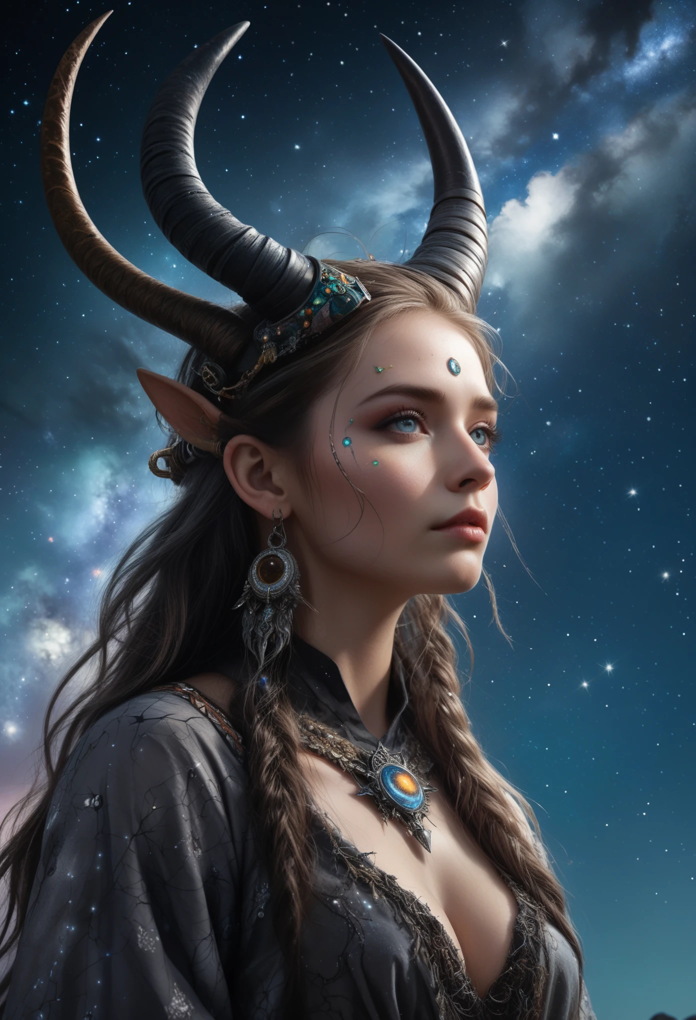 full-body-shot ,(astrologer),(looking up to the starry skies:1.2),Cinematic, Technicolor,natural skin textures, hyper realisitc, hyper detailed,Extremely detailed,High contrast,Realistic,Chalsedoon Moana, astrologer dress, ,full body length,Krampus,pretty face,intricate details,realistic humid skin,extremely intricate details,anatomically correct, eyes extremely detailed, high detailed eyes,High contrast,Ultra HD,Retina,HDR,photo,photorealism,Masterpiece, natural skin textures, hyper realism,hyper detailed,High contrast,(HDR:1.4),Realism,Ultra Detailed,irina yermolova, close full body shot,16K resolution,RAW, Nikon Z9,Paul Zizka,full body length,,native irish,pretty face,eyebrow up,(half body shot:1.5),starry skies background, niobium gray atmosphere,by art Simon Stalenhag,Nicola Samori,(((Wangechi Mutu))),prime colors,urban,extremely detailed,masterpiece,intricate details,faded,eyes extremely detailed, high detailed eyes,4k resolution,, Nikon Z9,(mythical atmosphere:1.5) ,(viewed from below:1.5)