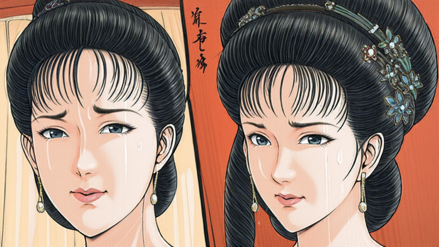 (best quality), (very aesthetic), (ultra-detailed), (best illustration),(a mature female),(perfect face),Suikoden,Mrs. Lin,(((NSFW))),((full_body)),((full_Nude)),(crying),red cheek,sweating,skinny,flushed skin,(Woman with pubic hair),(Crying on the bed with her face buried in the pillow),traditional Chinese bedroom,side vies