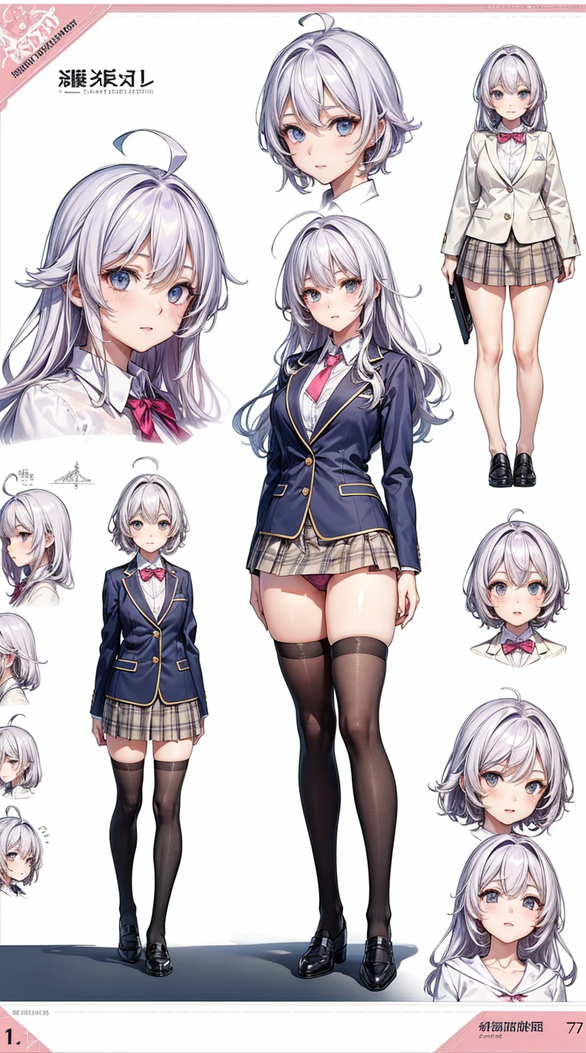 girl, alone, whole body, From head to toe, Are standing, (Huge_chest:1.3),
Character design sheet, Character Reference Sheet, 設計図のSchematic, Drafting, Blueprint, Schematic,
((Character design sheet:1.7, Character Reference Sheet:1.7,)),
anime/cartoon character wearing a girls , 1girl, alone, Thigh-high socks, blazer burezaa (blazer), Ahoge, Long Hair, bow, , shoes, loafers, ribbon, (Very short skirt:1.4), (panties:1.5),, (Good:1.5),In underwear:1.3