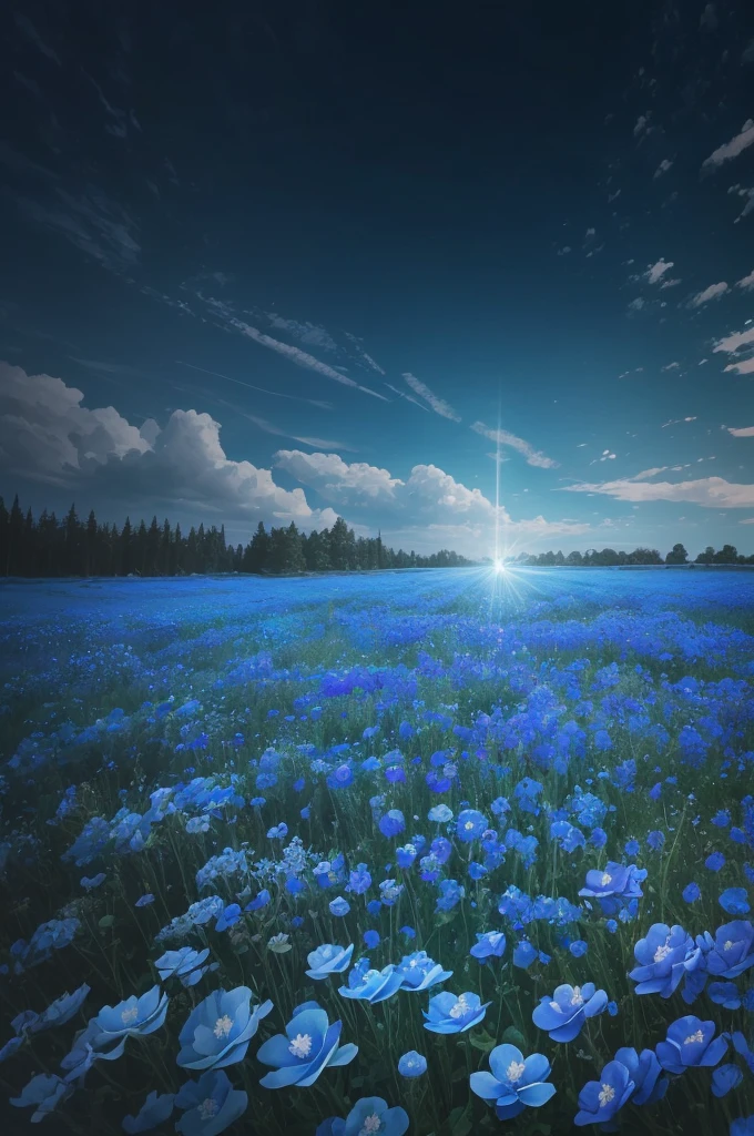 a close up of a bunch of blue flowers in a field, blue flowers bloomed all over, blue flowers, blue flower field, mediumslateblue flowers, lots blue colours, by Anato Finnstark, crown of blue flowers, by Kanō Tan'yū, pale blue eyes!, blue flowers accents, by Shen Che-Tsai