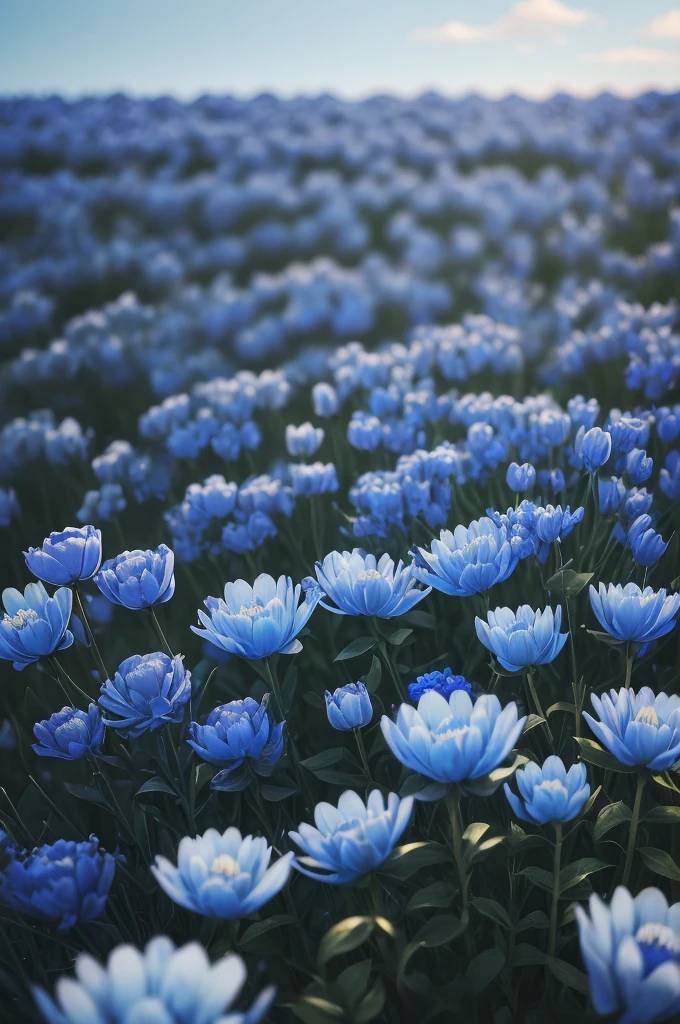 a close up of a bunch of blue flowers in a field, blue flowers bloomed all over, blue flowers, blue flower field, mediumslateblue flowers, lots blue colours, by Anato Finnstark, crown of blue flowers, by Kanō Tan'yū, pale blue eyes!, blue flowers accents, by Shen Che-Tsai