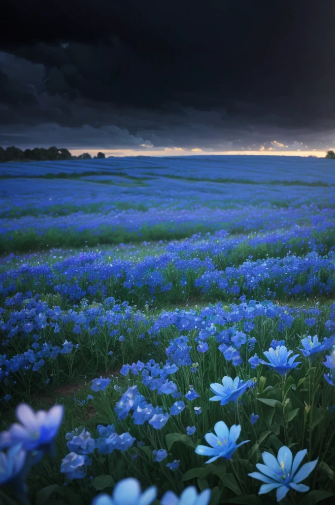 a close up of a bunch of blue flowers in a field, blue flowers bloomed all over, blue flowers, blue flower field, mediumslateblue flowers, lots blue colours, by Anato Finnstark, crown of blue flowers, by Kanō Tan'yū, pale blue eyes!, blue flowers accents, by Shen Che-Tsai