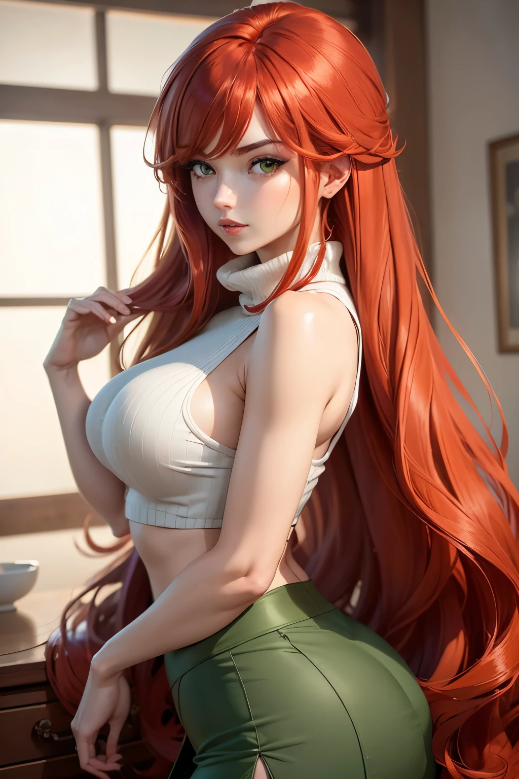 NSFW, hot, nude, erotic, porn, desnudos completa, 16 year old redhead anime girl, cuerpo bonito, senos grandes, with hands behind head, pasando tus manos por tu cabello, chica sexy, red pelo con trenza, beautiful lighting, sombras suaves, ojos azules, bonitas piernas, pelo con trenza, estilo anime, Ranma Chan, Autora Rumiko Takahashi, Basado en obra de Rumiko Takahashi, Anime Ranma 1/ 2, sexy decoration, cadera robusta, cuerpo entero, cuerpo completo, busto grande, chica joven con cuerpo hermoso y hermoso, girl 16 years old young short stature, chica anime, estilo anime, ((mejor calidad)), ((obra de arte)), (detallado), cara perfecta