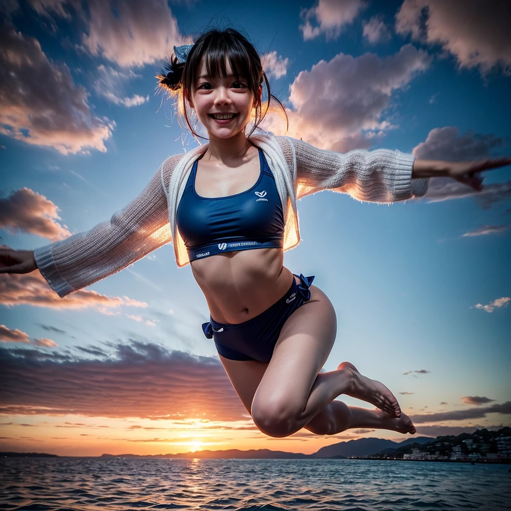 ((ExtremelyDetailed ( KAWAII Girl Floating:1.37) in WHITE at Dusk Enoshima Beach)), (masterpiece 8K TopQuality) (ProfessionalPhoto:1.37), {(Standing Full Body:1.2)|(from below:1.2)}, Different types of hair colors, {(White skinny(School Swimwear))|(SchoolUniform with WhiteSkinny LowRise shorts)}, {Detailed Childish hand|Hidden hand|Armpit|Different types of breasts of various sizes from HUGE to FLAT|(Clearly Visible the shape of Butt)}, Joyful Expressions LifeLike Rendering, PerfectLighting, Dazzling Horizon {Colorful Clouds | Starry IridescentParticles}