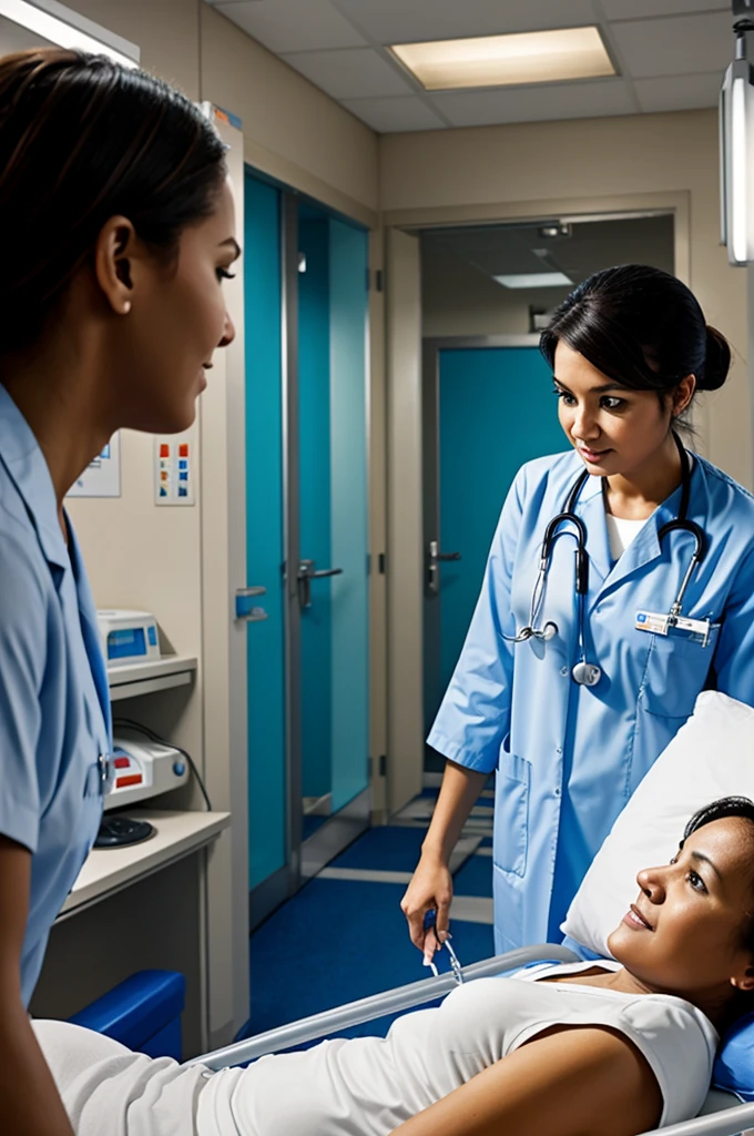 Hospital room with nurses at night
