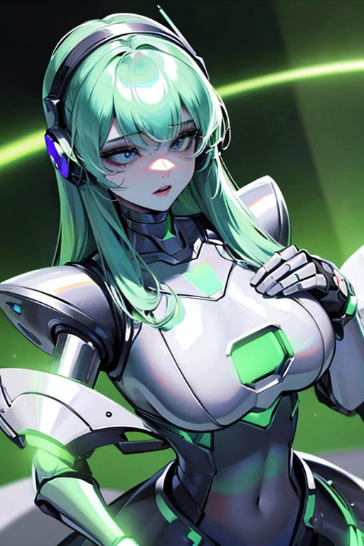 empty eyes,robotized woman ,big bust,Robot Joint ,Metal skin,dress,android,Robot Suit