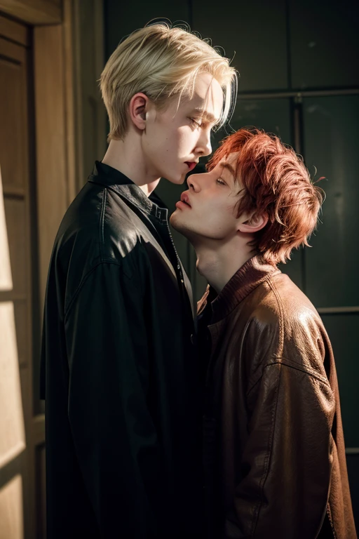 Draco Malfoy kissing a red-haired boy taller than him