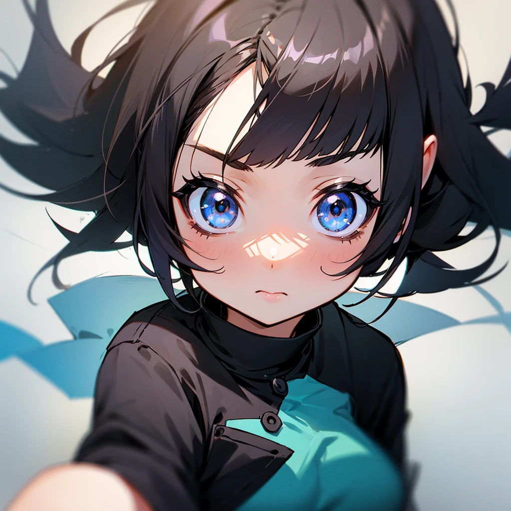 Black haired and black eyed baby faced anime girl