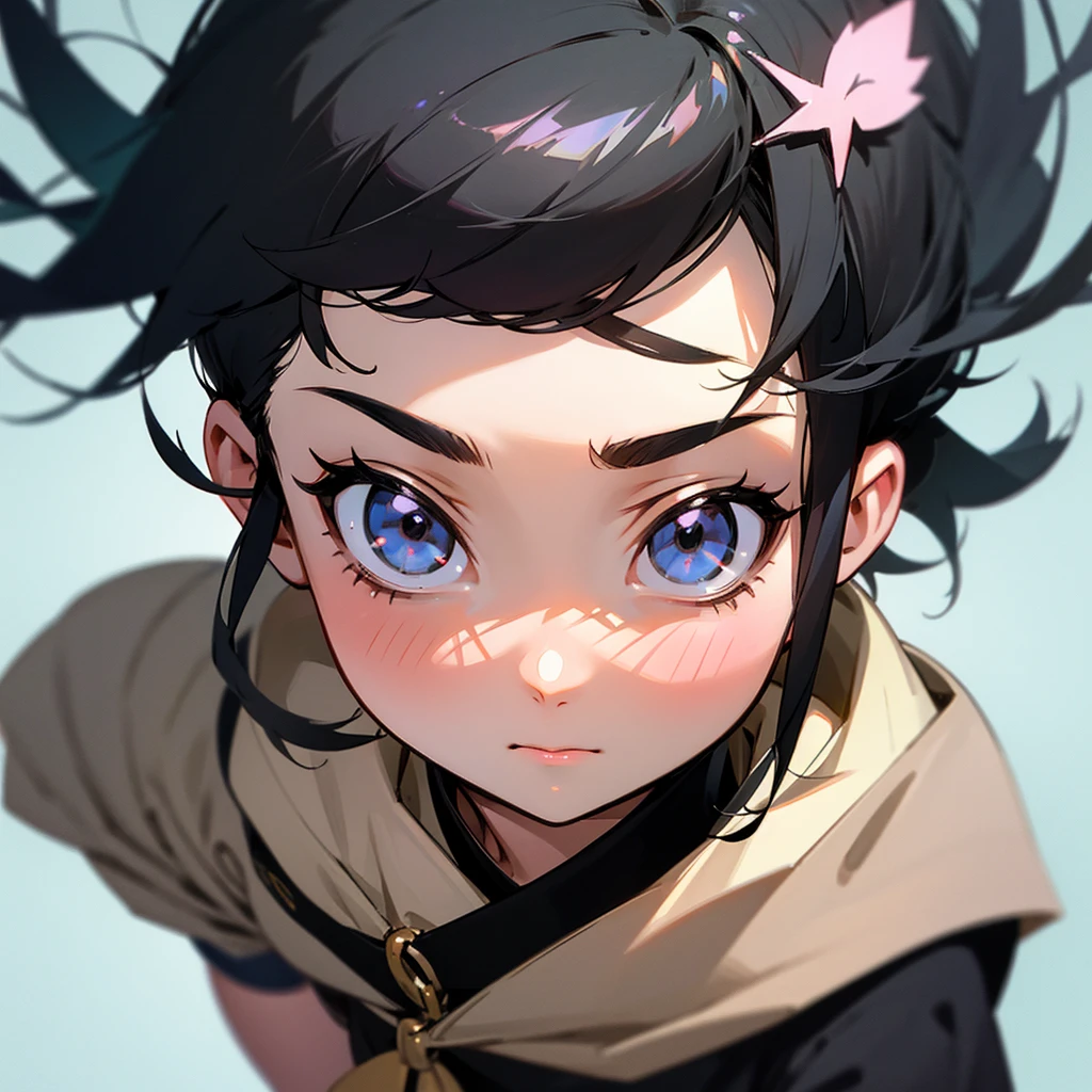 Black haired and black eyed baby faced anime girl