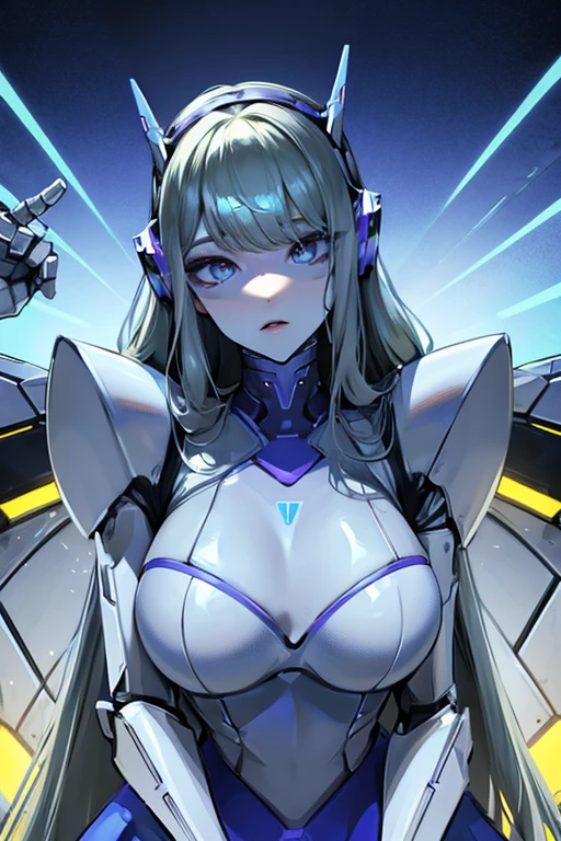 empty eyes,robotized woman ,big bust,Robot Joint ,Metal skin,dress,android,Robot Suit