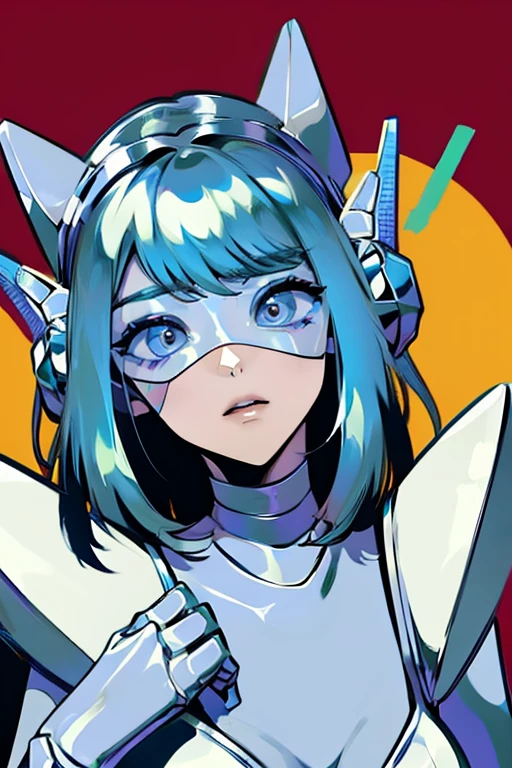 empty eyes,robotized woman ,big bust,Robot Joint ,Metal skin