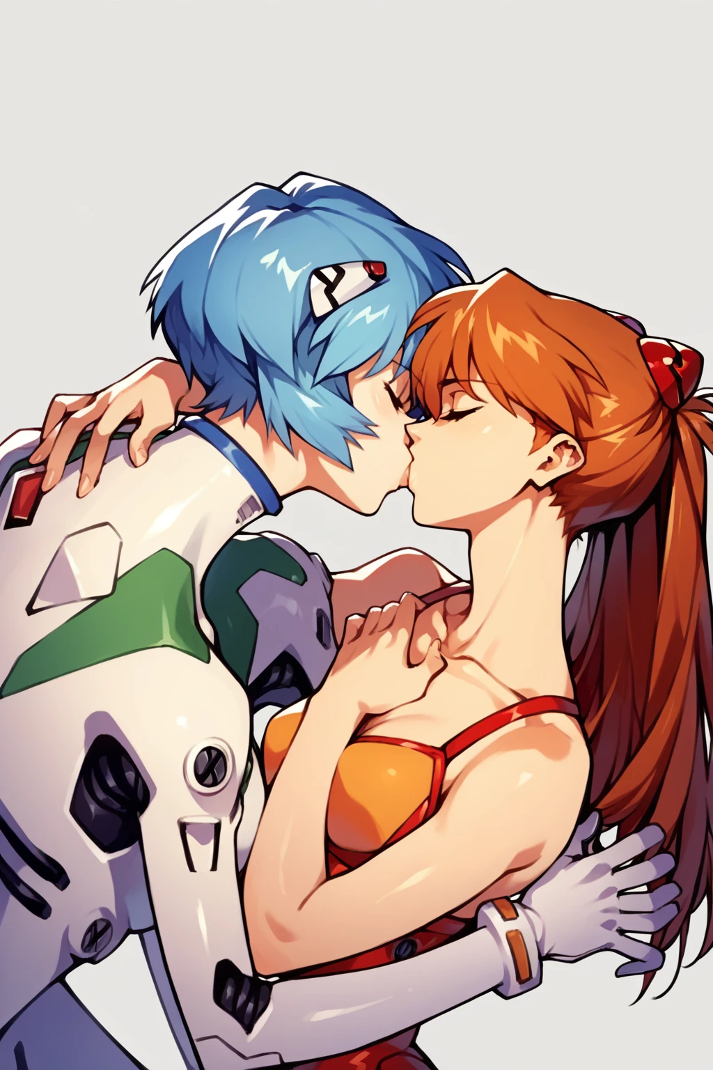 score_9, score_8_up, score_7_up, score_6_up, score_5_up, score_4_up, (source_anime), 2girls, evangellion, asuka langley, rei ayanami, yuri, technological room, full body, breast sucking