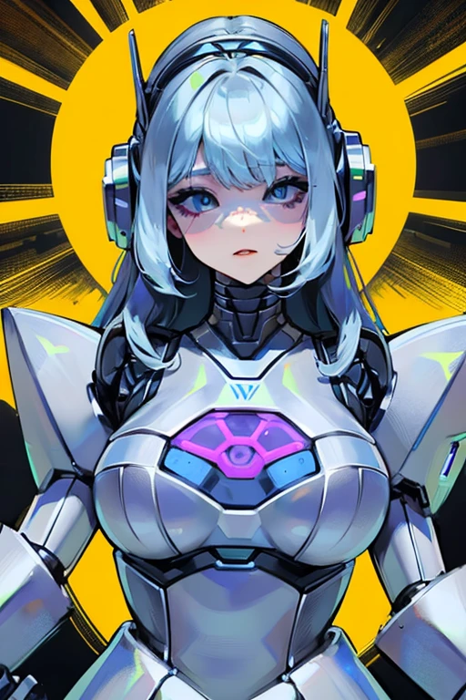empty eyes,robotized woman ,big bust,Robot Joint ,Metal skin,dress,android,Robot Suit