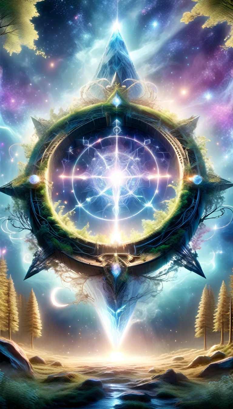 (Dark Fantasy),(Ultra wide angle),In an ancient forest wasteland, The ancient stone magic circle predates all recorded history. It is composed of countless huge rocks, Each one has signs of erosion., Arranged into a perfect six-pointed star,Point to each constellation, As if connected to the power of the universe. At its center, The ground is engraved with complex runes and mysterious patterns.,In the moonlight, the light is blue, As part of the summoning ritual,It is also a container of power., Peak electricity consumption at night. The surrounding forest seemed to avoid, The branches are curved,Whisper. When the stars align on a special night, The energy of the sky resonates with the runes of the circle, Slowly open a crack,Inside is a creature with eyes like burning coals, Made of darkness and fear, Get out, Every step you take,The earth will tremble. This scene depicts a mysterious and dangerous moment,An ancient magic circle summons an entity under the watchful eyes of the ancient forest.,(masterpiece,best quality,Ultra HD,Extremely detailed,illumination)