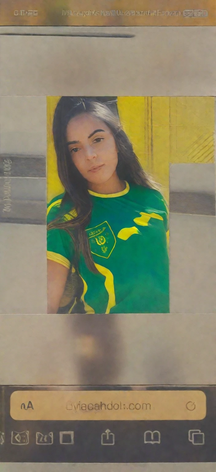 a close-up of a person wearing a green and yellow shirt, malika favre, looks like fabiula natal, very low quality image, fernanda suarez, 1 8 are, 18 years old, officer, brazileiro, magnetic years, Marisha Becker, she is around , in sao paulo, frontal image