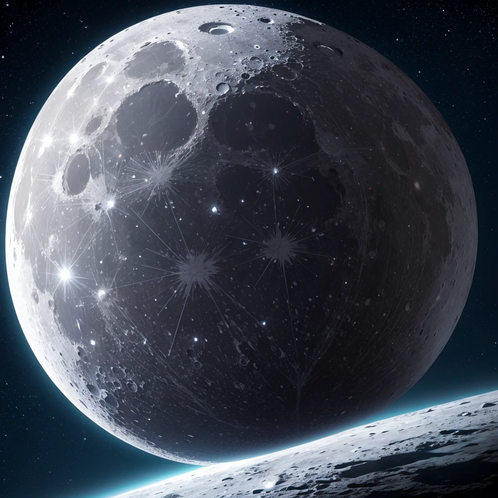 Crystal image of a single moon in sky