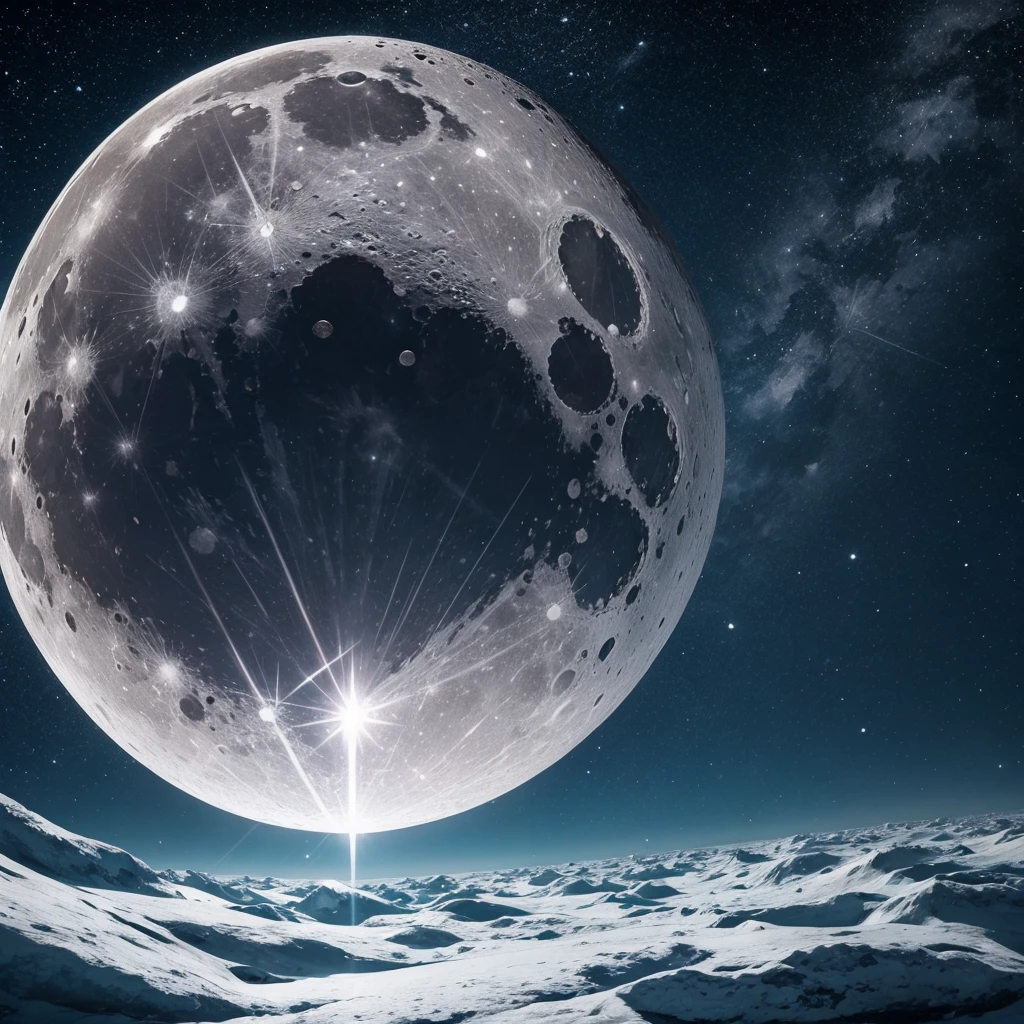 Crystal image of a single moon in sky