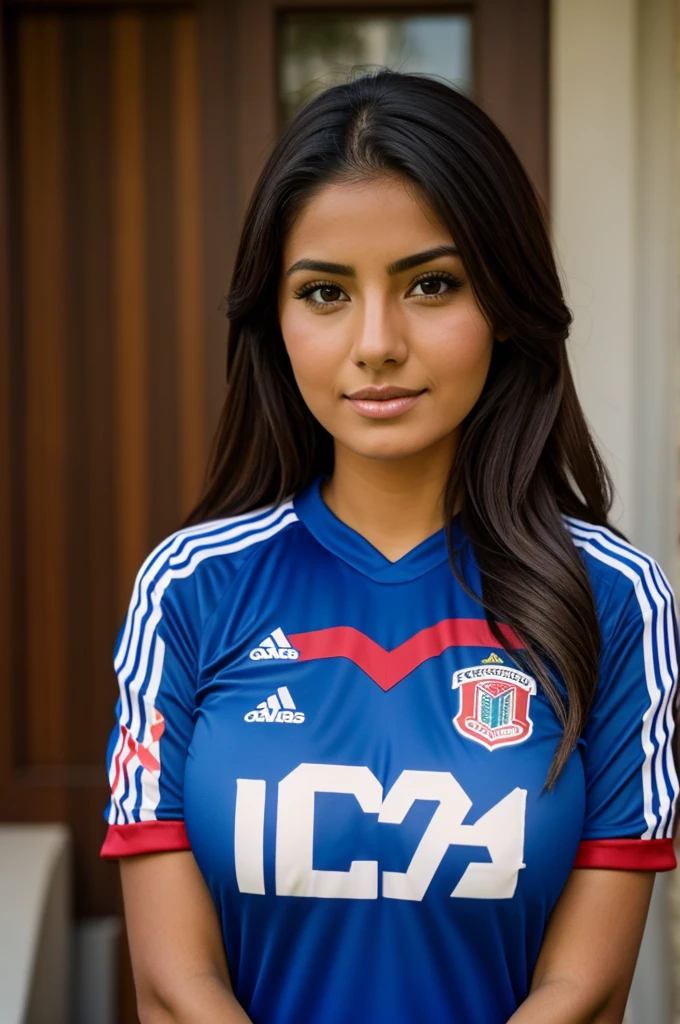 Pretty girl with big breasts wearing the Guadalajara Chivas soccer team shirt