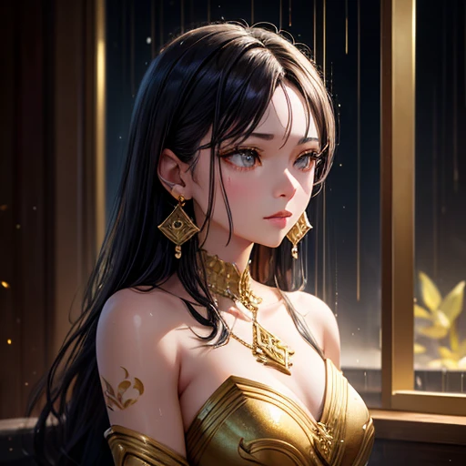 Highest quality,masterpiece,Ultra-high resolution,(photoRealistic:1.4)One girl,beautiful_face,Detailed skin,whole body,Yuhuosh,jewelry,alone,Earrings,(fire:1.3),Blurred,Realistic,lips,