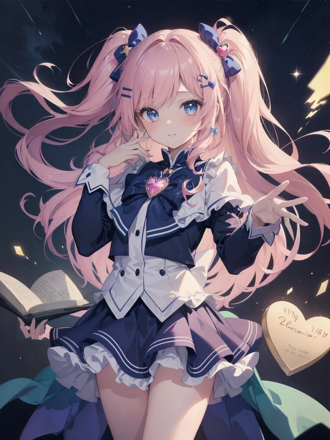 (masterpiece: 1.2)、(Highest quality: 1.2)、Highest resolution、Very detailed。 break。 ((Anime girl in cute magic uniform))、Transparent Girl、(1、Whimsical、: 1.3)、Captivating smile、Magic Pose、Star-shaped hair clips、Twinkling eyes、delicate physique、(Highest quality: 1.2)、Very high resolution、Very detailed。Expressive eyes、Beautifully detailed lips、High resolution detailed hair、Perfect Face、Glowing Skin、Spell casting hand、Perfect lighting。 break。 ((Magical girl style uniform))、((Ruffled blouse、Starry Skirt、Heart-shaped brooch: 1.3))、Magic wand、Sparkly socks、Winged shoes。 break。 (Magic school hallway)、Floating Book、Magical creatures、Glowing Rune、(Cowboy Shot View: 1.2)。 break。 ((positive: 1.3))。 BREAK。Digital Animation Art、Magical girl anime style illustration