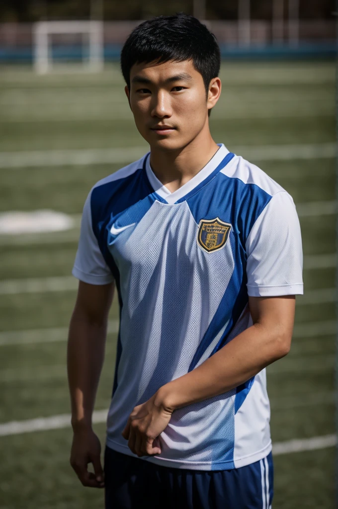 young asian man In a gray polo shirt sitting by the canal with a serious expression, looking into the distance Turn your head slightly.，Cloudy day 