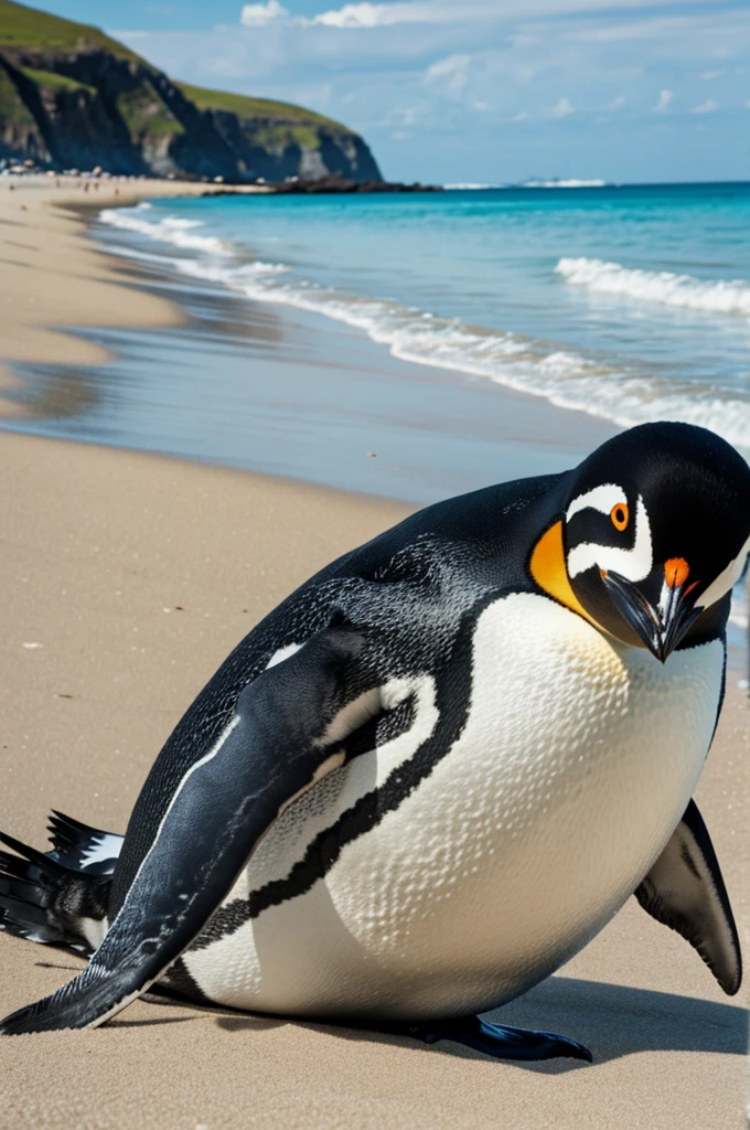 Penguin lying on the beach