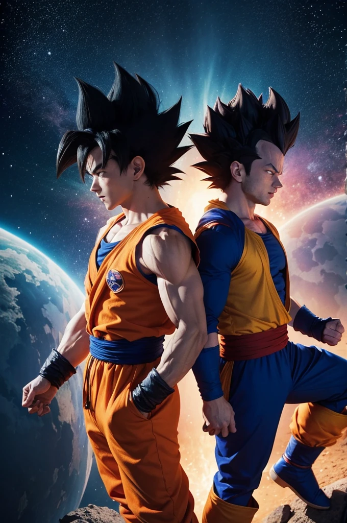 Goku and Vegeta fighting in the universe