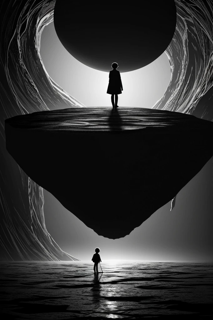 Create an image of a doodle-like drawing for a book called Escape Please have the drawing centered on an emotional abyss represented as a real abyss
