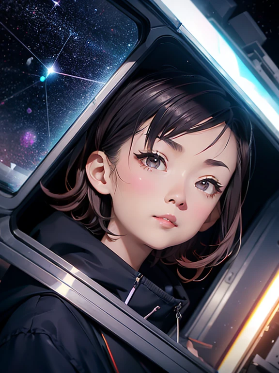 1 Girl, solo, (Chiaki), (astrologer), (white skin),
mysterious, Fantasy, grace, Calm, Silence, intellectual, ancient, Beyond time and space, dream, aura,
Dark eyeshadow, Star shaped glitter, Sparkling Highlights, Rich Lip Color, Smokey Eye, mysteriousなアイライナー,
Inside the observatory, Big telescope,
situation: astrologerが望遠鏡を覗き込んでいる,
effect: Starlight shines in, Constellations projected on the ceiling, mysteriousな光のライン,