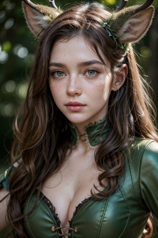 ((high resolution)), ((pale skin)), taches de rousseur, ((11 ans)) fille, aux yeux bleus, joues rougissantes, ((cheveux vert)), wavy hair, souriant, gros seins, mamelon, comme un druide fantastique sur la lune
