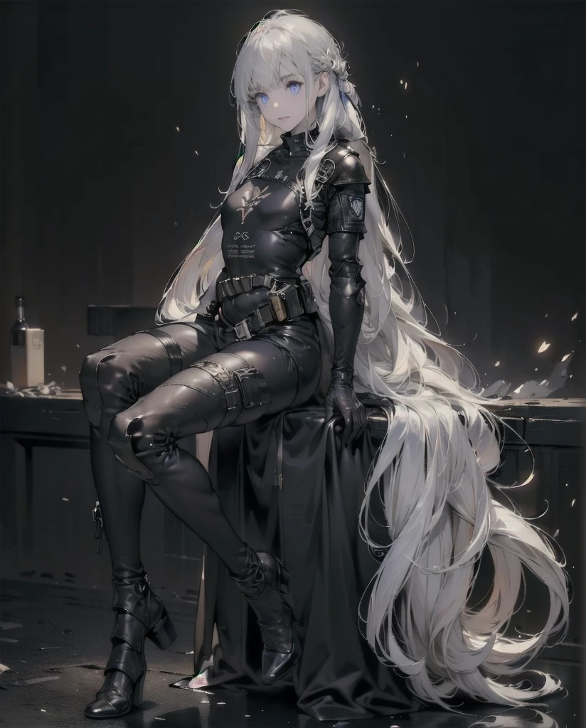 (((custom combat suit)))、Beautiful artwork illustration，Beautiful digital artwork、(((Very long silver hair、long hair)))、(((Change into a diving suit))),(masterpiece、Highest quality、Highest quality、Beautiful and aesthetic:1.2)、Check it out,Small and slim body, solo, One Girl, Highest detail、Vivid texture、Slender body, Full Body Shot, Beautiful Blue Eyes, beautiful girl, Small Face、White skin、 ((Body Armor:1.5))、(Sharp focus),(Cowboy Shot),((Black tactical glove armor、戦術的なBody Armor、gun belt、Gun Holster))、