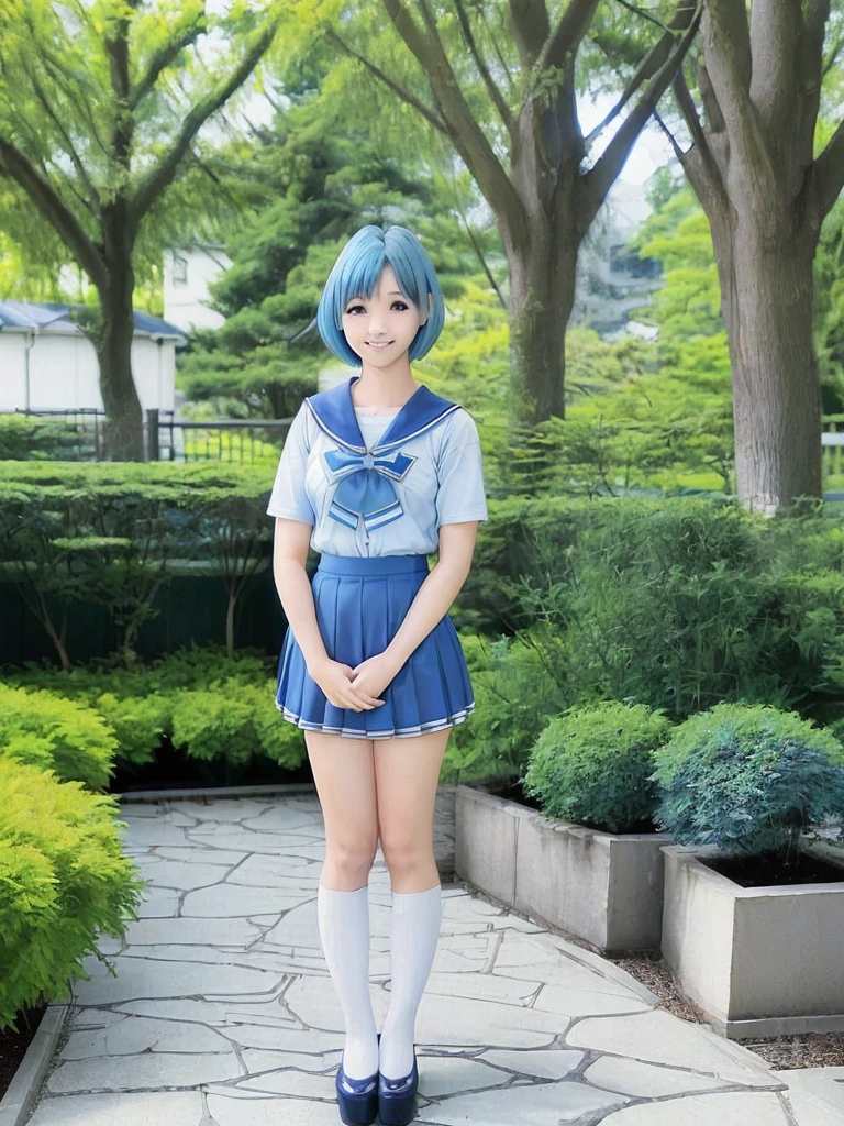 Beautiful Japanese Woman、Blue Hair、In an empty park、naked