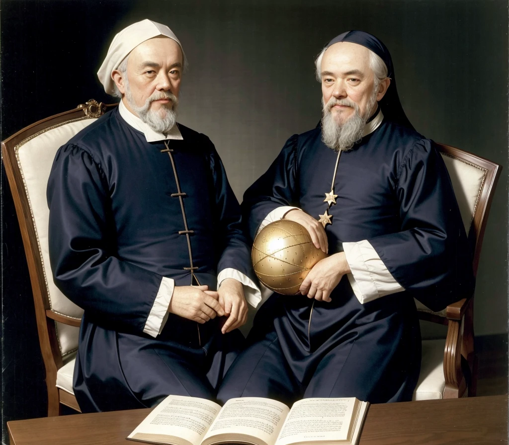 Galileo Galilei mathematician astronomer happy sitting on chair
