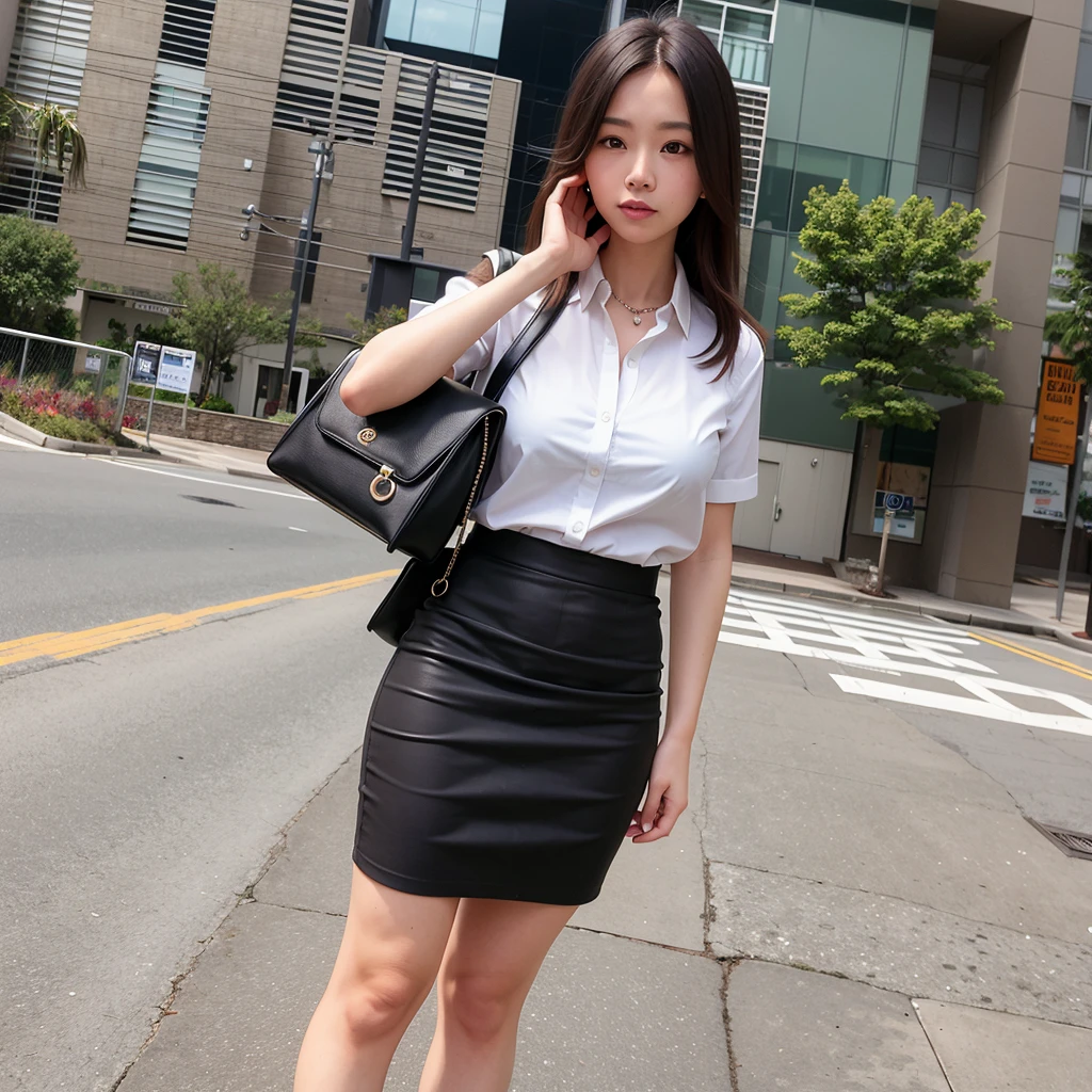 white shirt, black skirt,