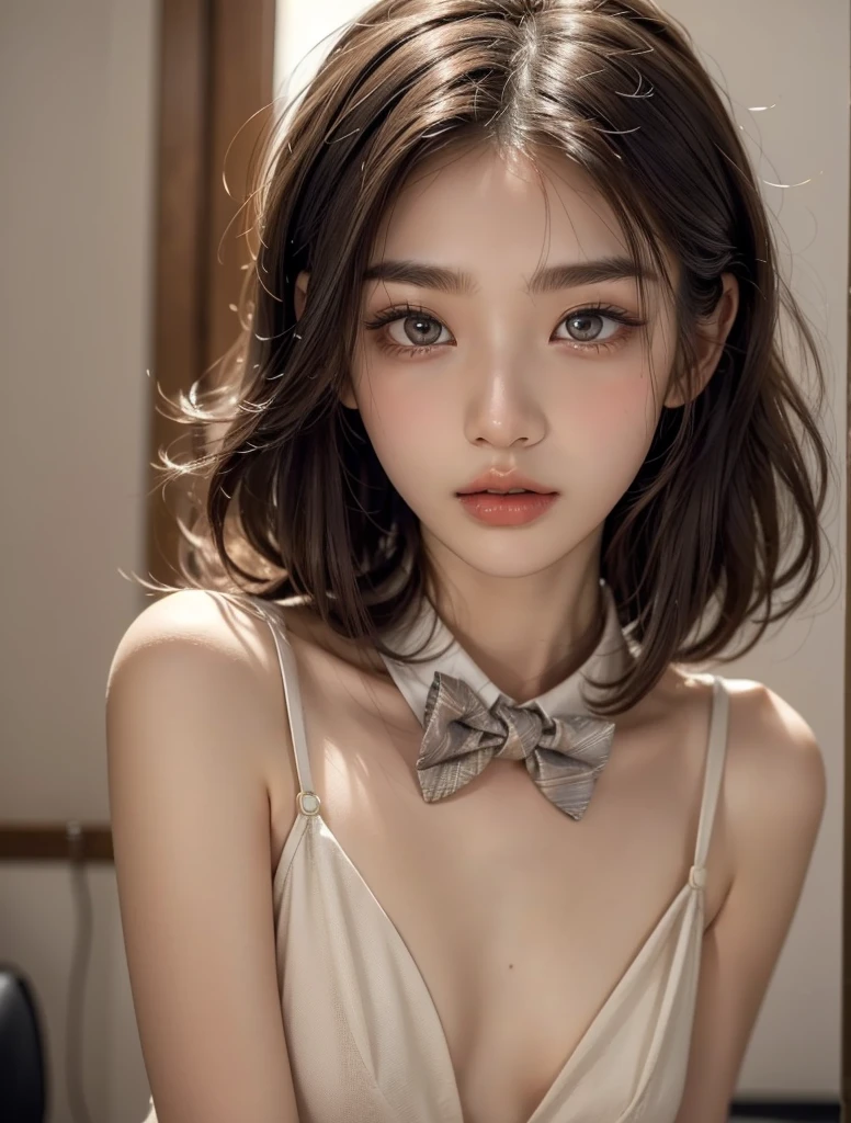 4K,((Highest quality)), ((masterpiece)) , BREAK,((one girl)), (detailed),((in Office)), ((One girl)),((perfect anatomy)), ((nude)),(()),((flat chest:1.6)), (stare at viewer with stern eyes:1.5),((one girl)),(bitting own lip:1.1),(angry:0.9),nose blush,(shamefull:1.2),(bob cut hair),surprised, ((beautiful realistic face)),((A bow tie)),Beautiful Korean Women, Beautiful young Korean woman, Young and adorable Korean face, Gorgeous Young Korean Woman, Korean Girls, Girl cute beautiful face, Portraits of Korean female idols, Young and pretty Asian face, Cute natural anime face,Asian pretty face,((finely detailed face)),((glistening eyes)),((glistening eyes )),((large eyes)),(( pretty eyes)) ,(detailed),Perfect Face,((One girl)), ((clear eyes)),((show nipples)),((beautiful skin)), don't wear anything ,(show nipples),(upper body),