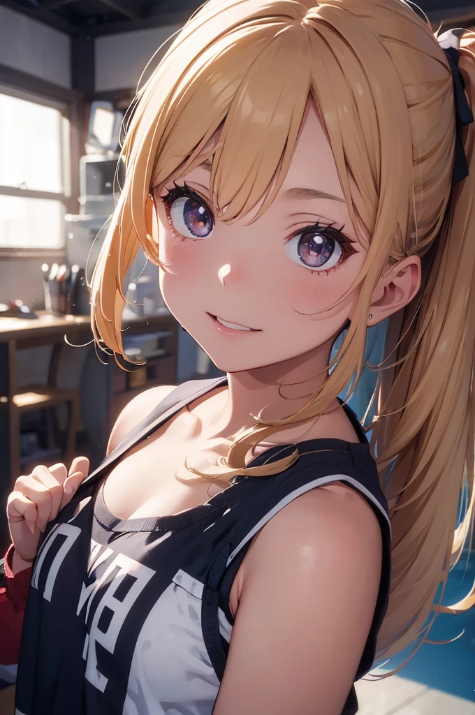 a young cheerleader girl, (best quality,4k,8k,highres,masterpiece:1.2),ultra-detailed,(realistic,photorealistic,photo-realistic:1.37),beautiful detailed eyes,beautiful detailed lips,extremely detailed eyes and face,longeyelashes,athletic,energetic,smiling,blonde hair,ponytail,cheerleading uniform,midair jump,dynamic pose,colorful,vibrant,glowing skin,studio lighting,vivid colors,cinematic lighting,dramatic composition