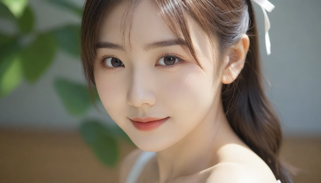 8K, Ultra-high resolution, Highest quality, masterpiece, 三分割法によるphotograph,Surreal, photograph, 1 Girl, (16 years old:1.3), pretty girl, Cute face, Beautiful eyes in every detail, 細かくdetailedに,masterpiece,, One Girl:1.2, Japan Female Announcer, Virginia Otis 15 year old girl,close up,backlighting,Bob with bangs,(Black ribbon hair band)、(Brown eyeball:1.5),Brown Hair,(Off-the-shoulder outfit:1.5),Sexually suggestive side boob、small breasts and narrow waist、Perfect figure,Perfect Proportions,View your viewers,(Office Room,Inside the room,にdetailedな背景:1.2),smile,Glossy Skin, Real skin texture, Natural light, Best lighting, detailedの背景, Shading of details, Sharp focus, Depth of written interface f/2, saturation, High contrast, 強烈なLight and shadow色気ムンムン,Sensual,A carefree smile,Heal the heart、beauty,Long neck、少しsmile、Please close your mouth and laugh、(((Ideal body type))),A cup small breasts :2,、Portraiture:2、Perfect Anatomy、なdetailed、detailed、Surreal、Light and shadow,Strong light