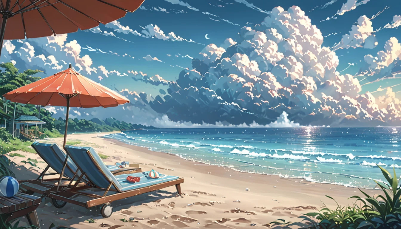 ((Anime: 1.4, Illustration)), (Masterpiece, Top Quality, Best Quality), (Ultra-Detailed, Absolutely Resolution), ((16k, HIGH RES)) (Summer, Beach, Cumulonimbus Cloud, Parasol, Beach Ball), ( Anime: 1.4, Illustration)), (Masterpiece, Top Quality, Best Quality), (Ultra-Detailed, Absolutely Resolution). Ak {Lofi Art, Style of Laurie Greasley, Style of Makoto Shinkai, Anime Aesthetic}, BREAK {(Produces IMAGES WITH ITH INFORMATION THAN 40 Million Pixels with Cinematic-Like Detailed Textures S Hot on a Sony slur).}