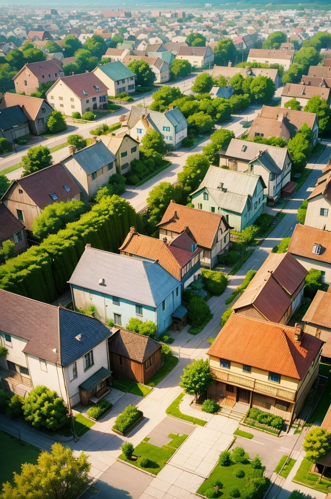 lofi anime town with small and delicate houses