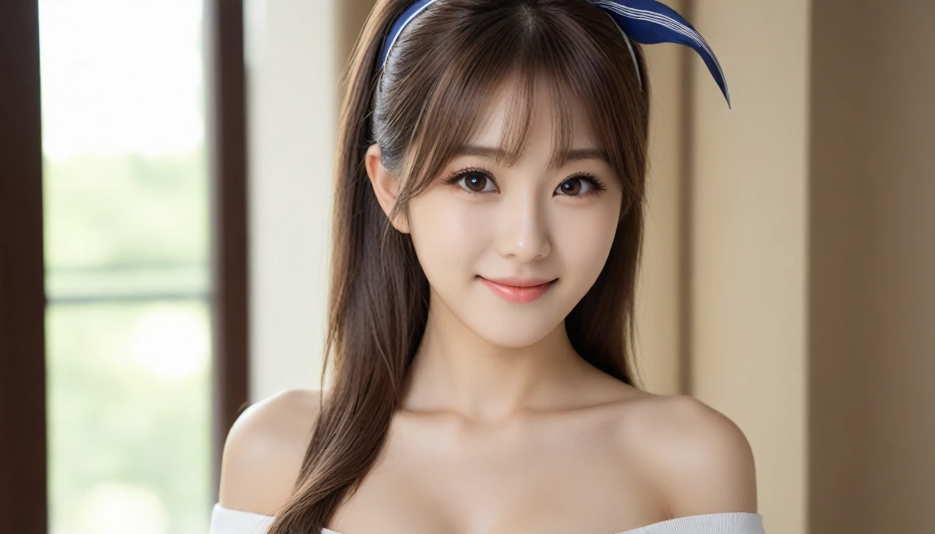 8K, Ultra-high resolution, Highest quality, masterpiece, 三分割法によるphotograph,Surreal, photograph, 1 Girl, (:1.3), pretty girl, Cute face, Beautiful eyes in every detail, 細かくdetailedに,masterpiece,, One Girl:1.2, Japan Female Announcer, Virginia Otis 15 year old up,backlighting,Bob with bangs,(Black ribbon hair band)、(Brown eyeball:1.5),Brown Hair,(Off-the-shoulder outfit:1.5),Sexually suggestive side boob、small breasts and narrow waist、Perfect figure,Perfect Proportions,View your viewers,(Office Room,Inside the room,にdetailedな背景:1.2),smile,Glossy Skin, Real skin texture, Natural light, Best lighting, detailedの背景, Shading of details, Sharp focus, Depth of written interface f/2, saturation, High contrast, 強烈なLight and shadow色気ムンムン,Sensual,A carefree smile,Heal the heart、beauty,Long neck、少しsmile、Please close your mouth and laugh、(((Ideal body type))),A cup small breasts :2,、Portraiture:2、Perfect Anatomy、なdetailed、detailed、Surreal、Light and shadow,Strong light