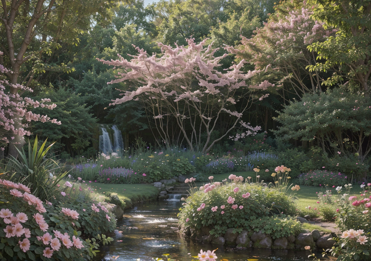 (best quality, 4k, 8k, highres, masterpiece:1.2), ultra-detailed, (realistic, photorealistic, photo-realistic:1.37), a hummingbird with vibrant feathers, picturesque garden scene, beautifully blooming flowers, delicate plants and trees, magical sunlight streaming through the foliage, sparkling water fountain, whimsical mushrooms, enchanted atmosphere, peaceful and serene setting, lush greenery, hidden treasures, ethereal colors, soft pastel tones, fantasy-like art style.