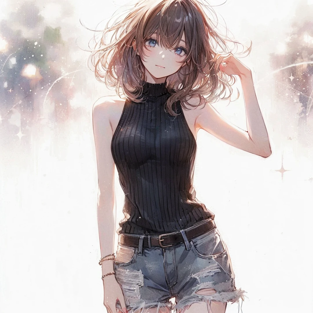 Official art using high-quality hand-drawn watercolor sketch techniques. (best quality,4k,8k,highres,masterpiece:1.2),ultra-detailed,beautiful detailed eyes,A girl with beautiful eyes, everyone, beautiful anime girl, cute anime girl, smooth anime art, anime style, elegant colors, soft lighting, delicate beautiful eyes, very coquettish, (beautiful large breast:1.2), (correct hands:1.2),