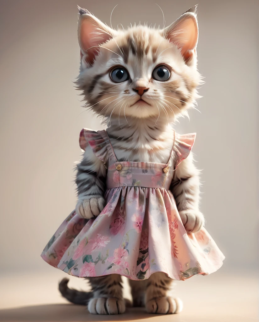 Kitten wearing a dress　Full body shot, looking straight into the camera